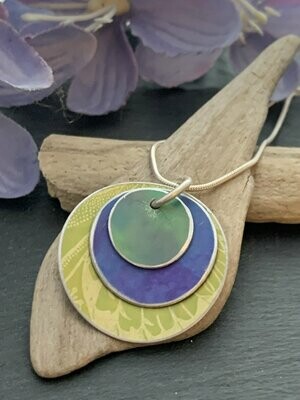 Hand Painted Aluminium Pendant - Lime Green and Purple