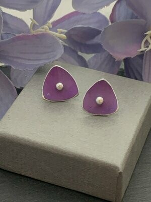 Printed Aluminium and sterling silver mini drop earrings - raspberry/purple