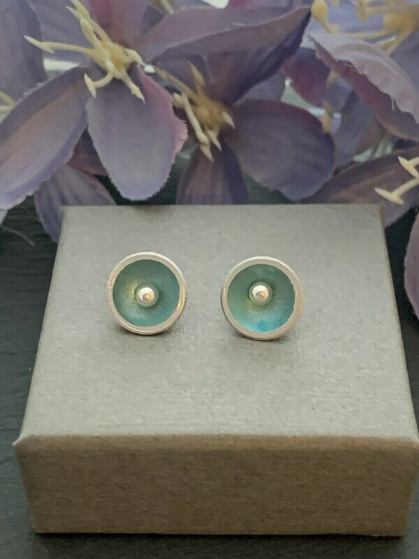 Printed Aluminium and sterling silver domed stud earrings- Pale Duck egg