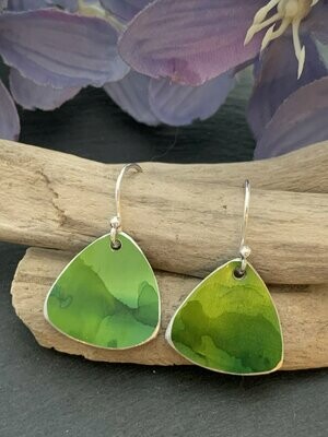 Printed Aluminium earrings - lime and grass green landscape