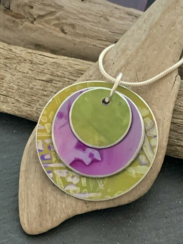 Hand Painted Aluminium  Pendant - Lime Green and Pink