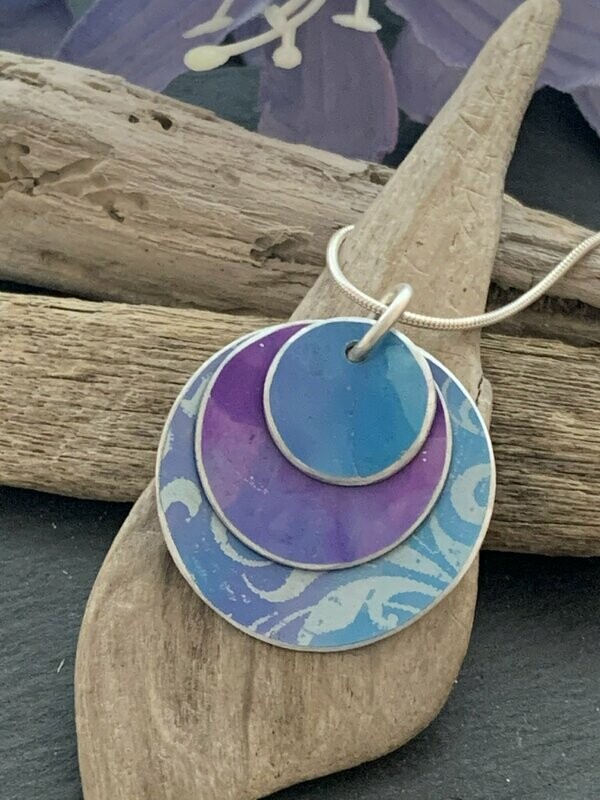 Hand Painted Aluminium  Pendant - Cornflower blue and lilac