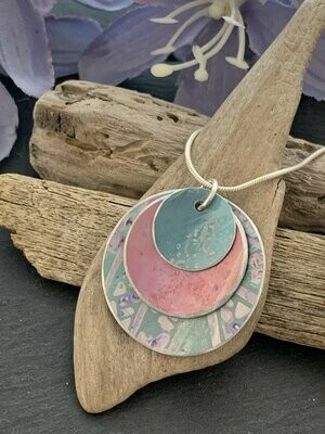 Hand Painted Aluminium Pendant - duck egg and rose pink