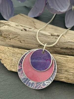 Hand Painted Aluminium Pendant - Pink and lilac