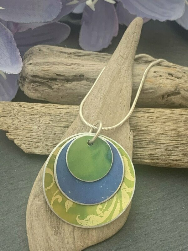 Hand Painted Aluminium  Pendant - Lime and Purple