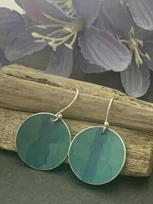 Printed Aluminium and sterling silver drop earrings - blue and green