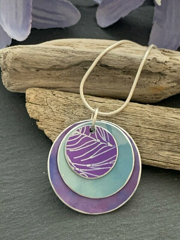 Hand Painted Aluminium  Pendant - Teal and purple print
