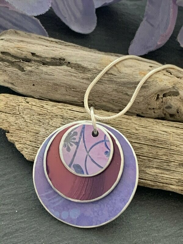 Hand Painted Aluminium  Pendant - Burgundy and purple print