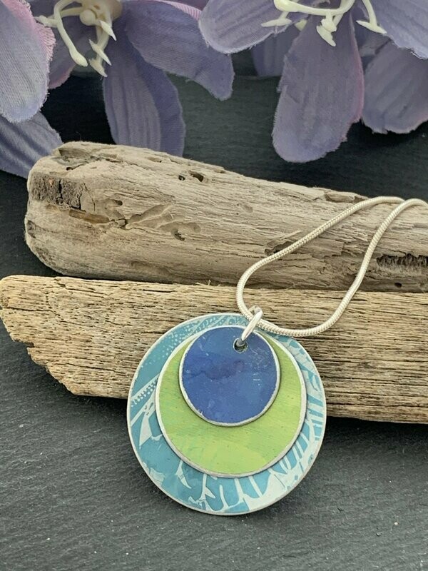 Hand Painted Aluminium  Pendant - Lime and Turquoise