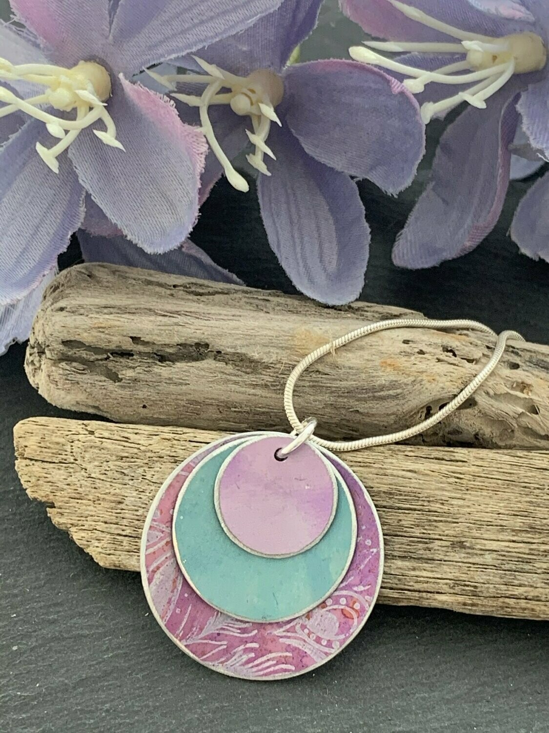 Hand Painted Aluminium Pendant - Teal and Lilac