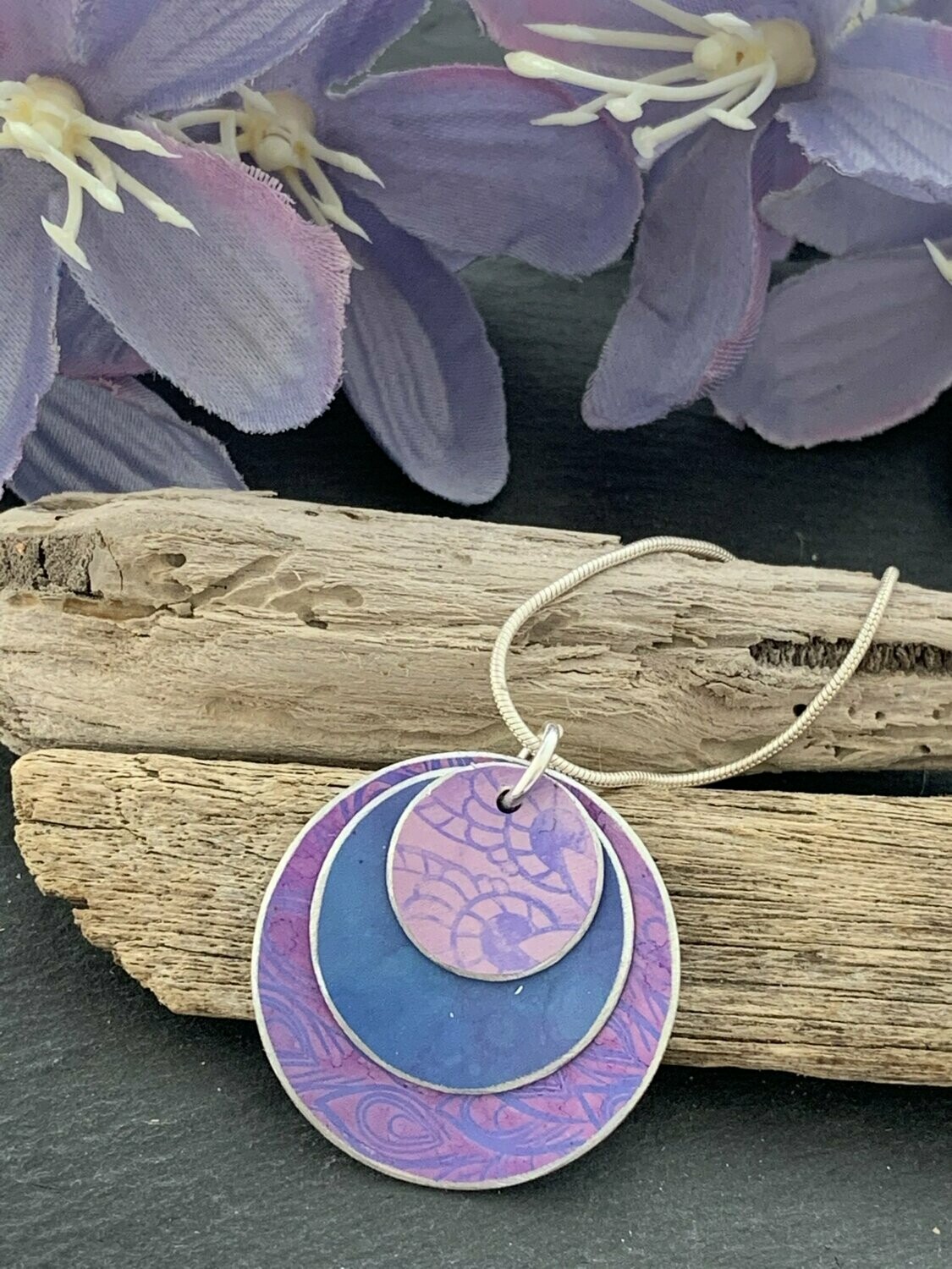 Hand Painted Aluminium  Pendant - Cornflower and Lilac