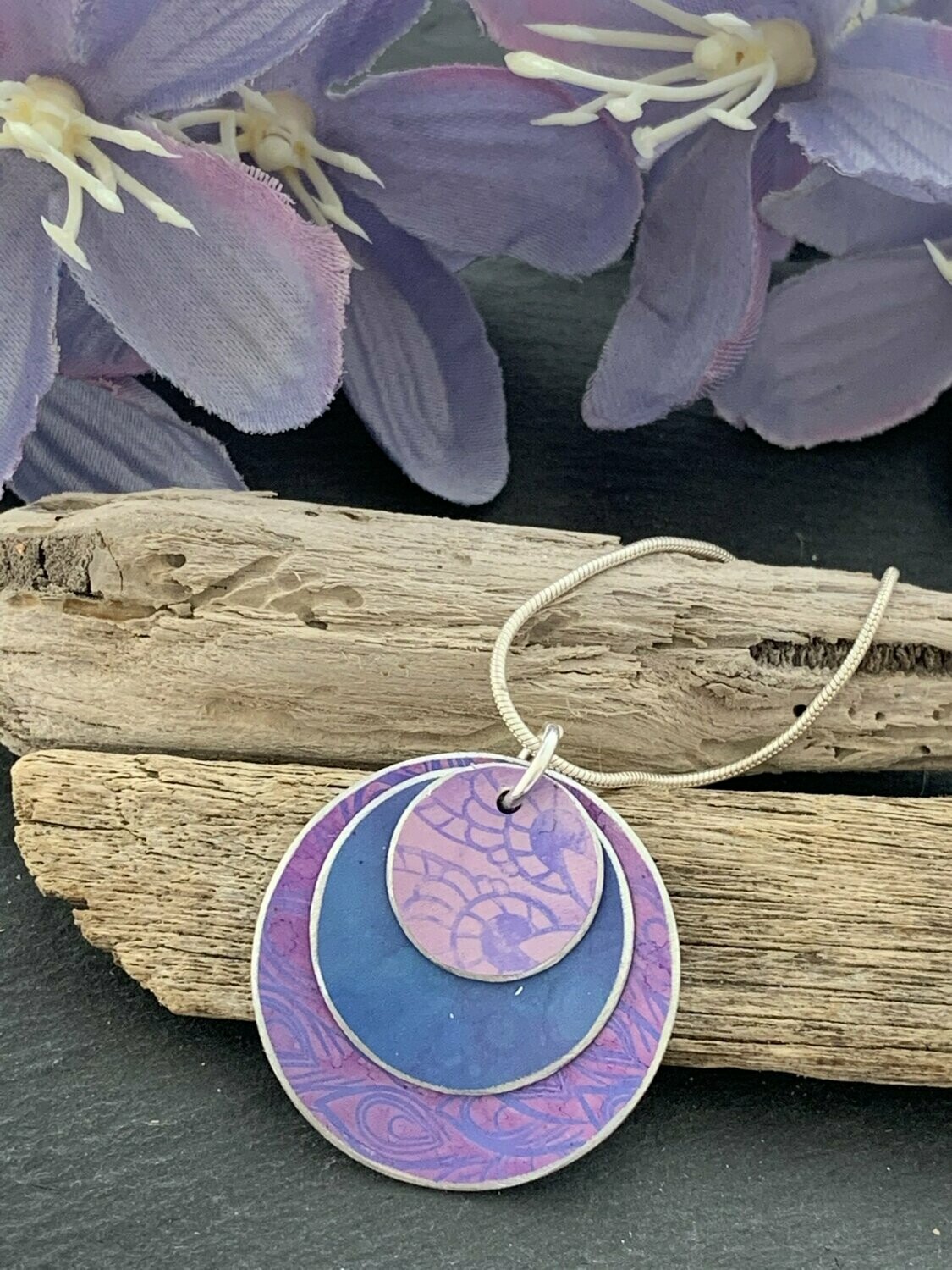 Hand Painted Aluminium Pendant - Cornflower and Lilac