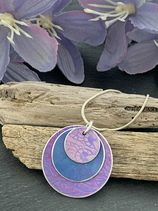 Hand Painted Aluminium  Pendant - Cornflower and Lilac