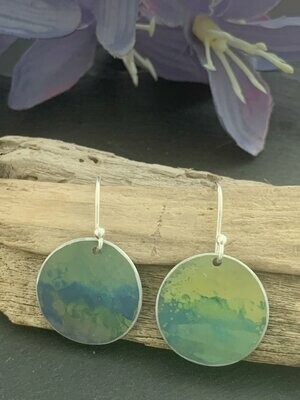 Printed Aluminium and sterling silver drop earrings - Apple, green and blue