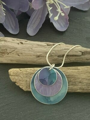 Hand Painted Aluminium Pendant - Teal and lilac