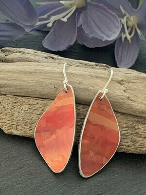 Printed Aluminium and sterling silver drop earrings - Orange stripes