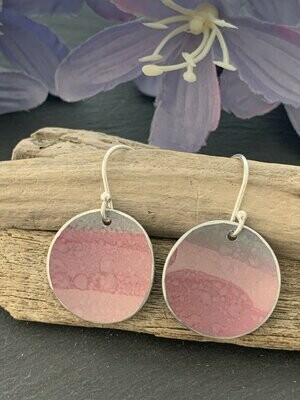 Printed Aluminium and sterling silver drop earrings - Rose pink, pale pink and sage green stripes