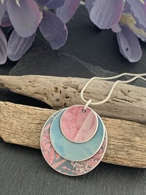 Hand Painted Aluminium Pendant - Duck egg and pink