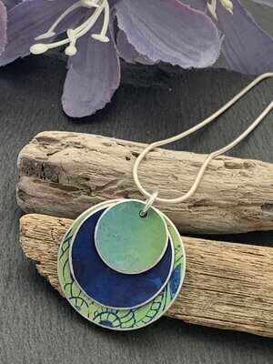 Hand Painted Aluminium Pendant - Lime and Blue