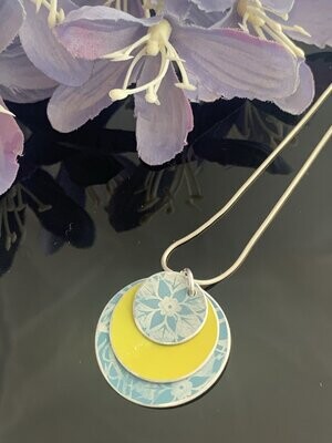 Hand Painted Aluminium Pendant - Duck egg and lime