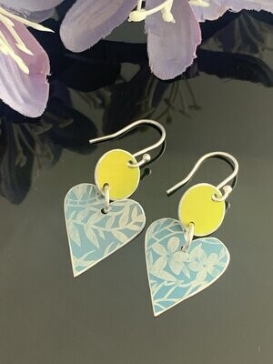 Printed Aluminium and sterling silver drop earrings - Duck egg Blue and Lime