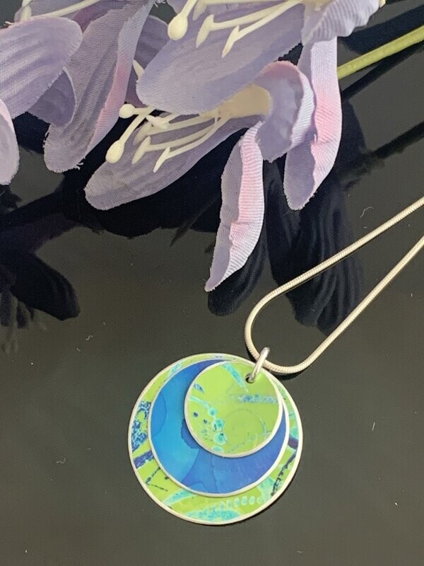 Hand Painted Aluminium  Pendant - Apple Green and Blue