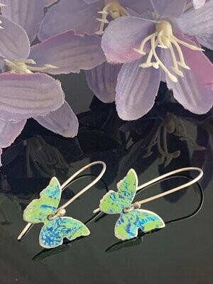 Printed Aluminium and sterling silver drop earrings - Lime and Blue Butterfly Drops