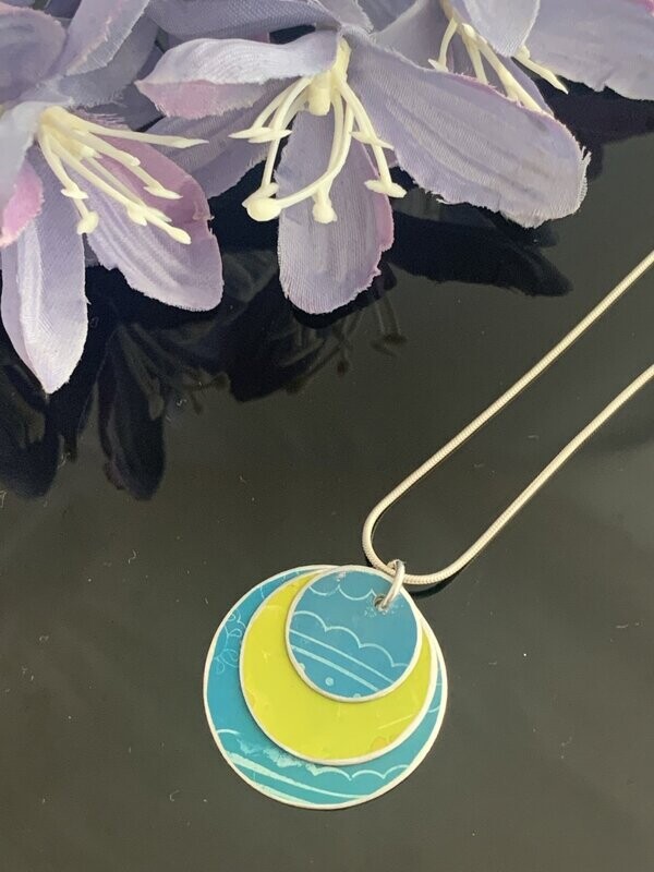 Hand Painted Aluminium  Pendant - Lime and Teal