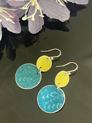 Printed Aluminium and sterling silver drop earrings - Duck egg and lime