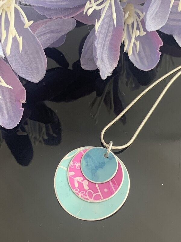 Hand Painted Aluminium  Pendant - Duck egg, teal and cerise