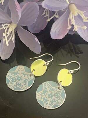 Printed Aluminium and sterling silver drop earrings - Turquoise and lime