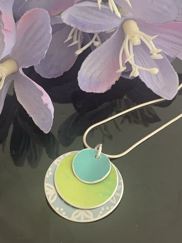 Hand Painted Aluminium  Pendant - Duck egg, lime and turquoise