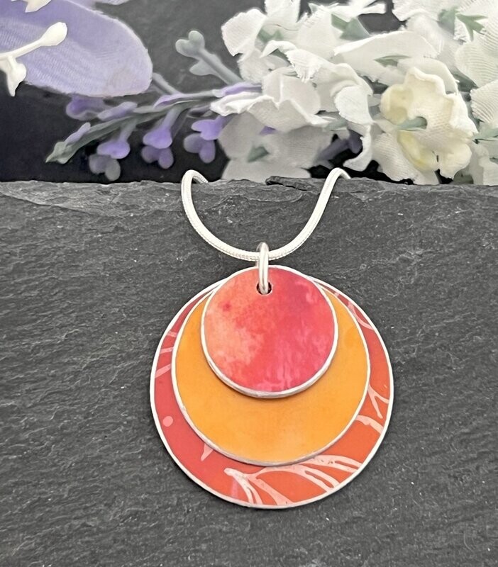 Hand Painted Aluminium  Pendant - Firey Red and Orange