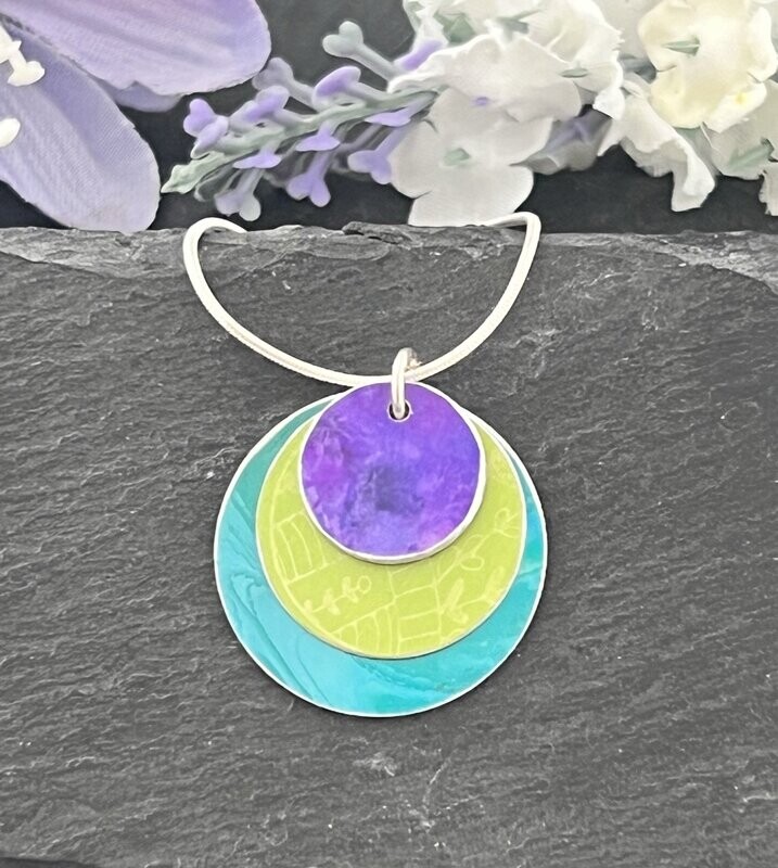 Hand Painted Aluminium  Pendant - Lime, Purple and Teal