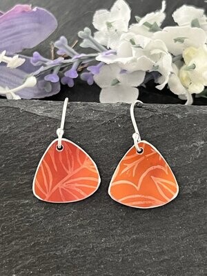 Printed Aluminium and sterling silver drop earrings - Orange Print Triangle Drops