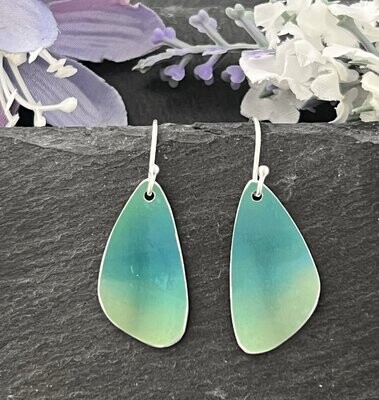 Printed Aluminium and sterling silver drop earrings -Blue and Lime Green Petals
