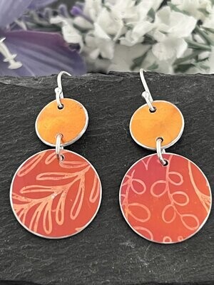 Printed Aluminium and sterling silver drop earrings - Orange Leaf Print