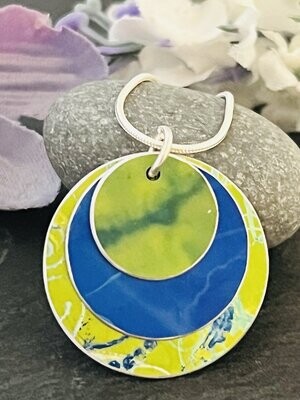 Hand Painted Aluminium Pendant - Lime Green and Blue Print