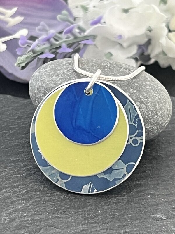 Hand Painted Aluminium  Pendant -  Lime Green and Blue Holly Print
