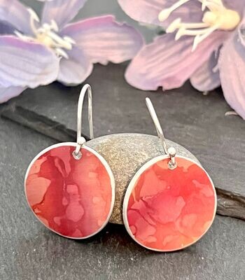Printed Aluminium and sterling silver drop earrings - Red and Orange