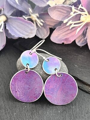 Printed Aluminium and sterling silver drop earrings - Lilac Peacock