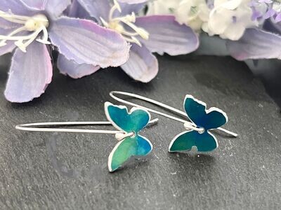 Printed Aluminium and sterling silver drop earrings - Turquoise/green Butterfly Drops