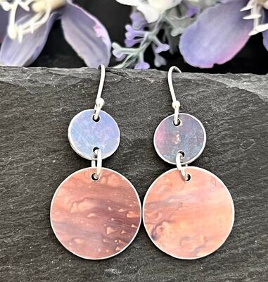 Printed Aluminium and sterling silver drop earrings - Ink/Orange Planets