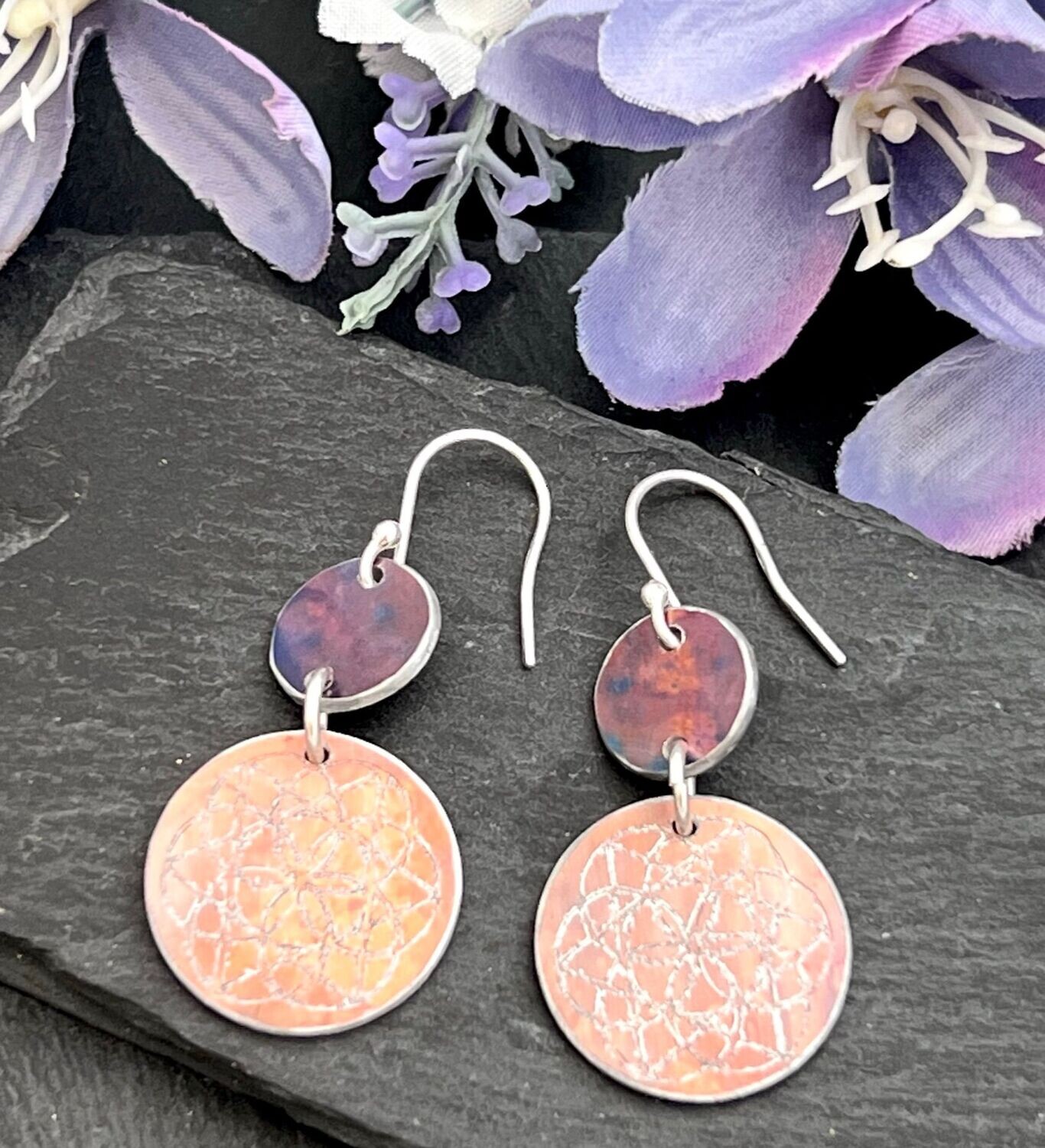 Orange and Red Engraved Aluminium Earrings