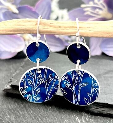 Blue Botanical Engraved Aluminium Earrings