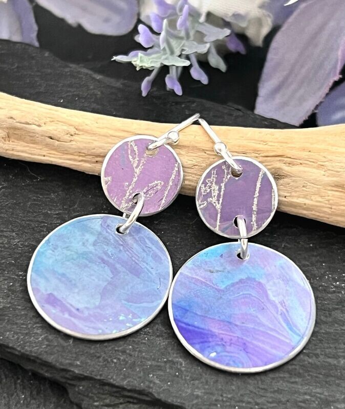 Botanical Engraved Aluminium Earrings - Lilac and Cornflower
