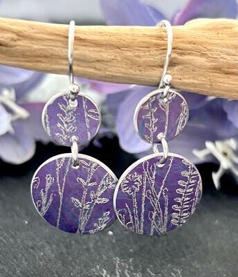 Botanical Engraved Aluminium Earrings - Lilac