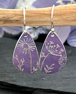 Engraved Petal Drop Earrings - Lilac