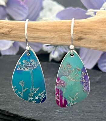 Engraved Petal Drop Earrings - Lilac, Pink and Turquoise