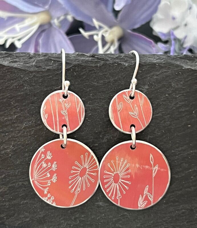 Botanical Engraved Aluminium Earrings - Orange